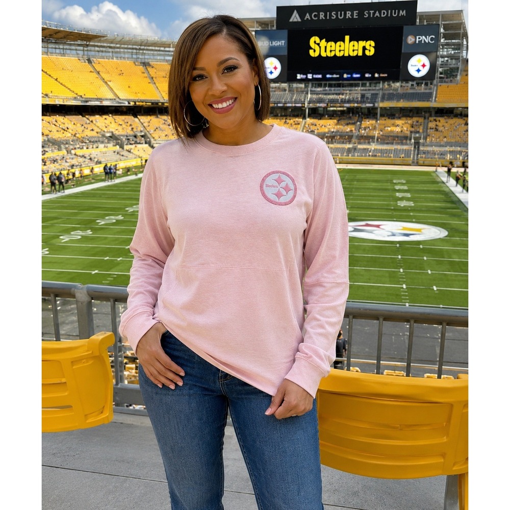Fanatics Pittsburgh Steelers Womens Pink Glitter Spirit Jersey Long Sleeve 2XL
